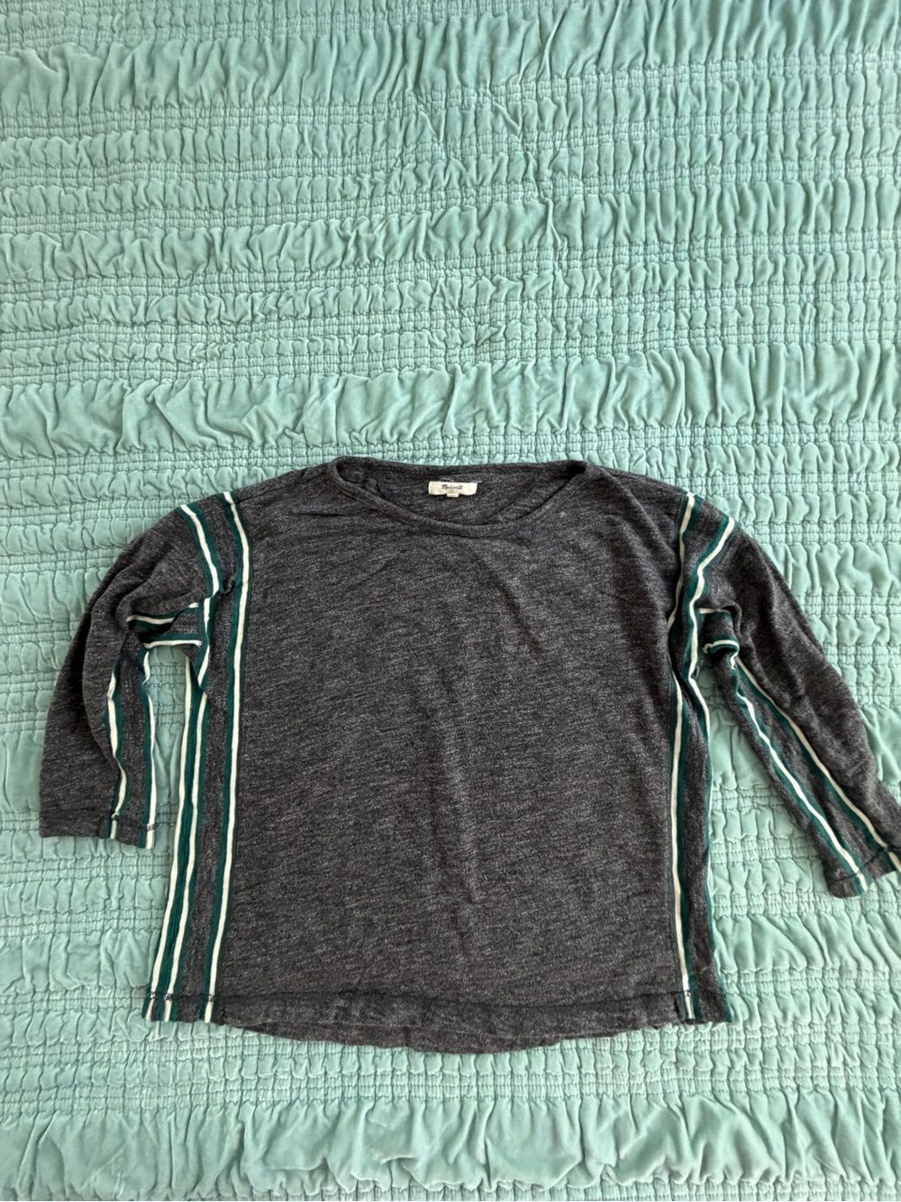 Madewell Charcoal Long-Sleeve Tee with Teal and White Stripe Accents-Small